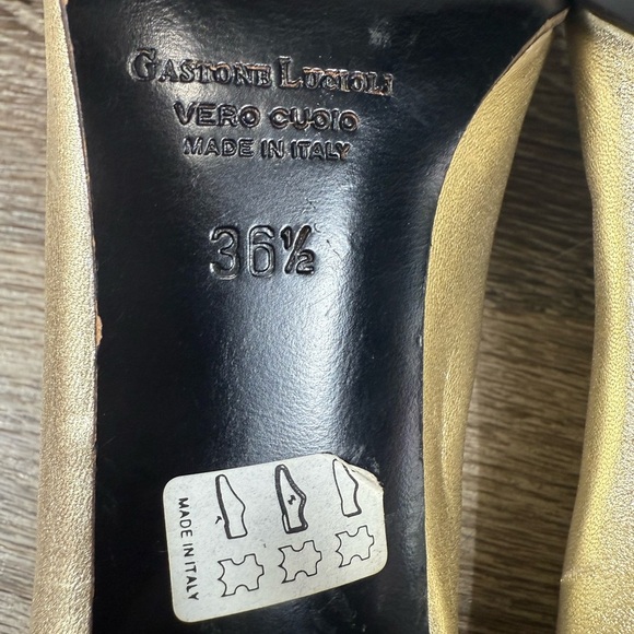 Gastone Lucioli Shoes Women 6.5 Gold Italian Designer Leather Pumps 3" Heel - Picture 7 of 8